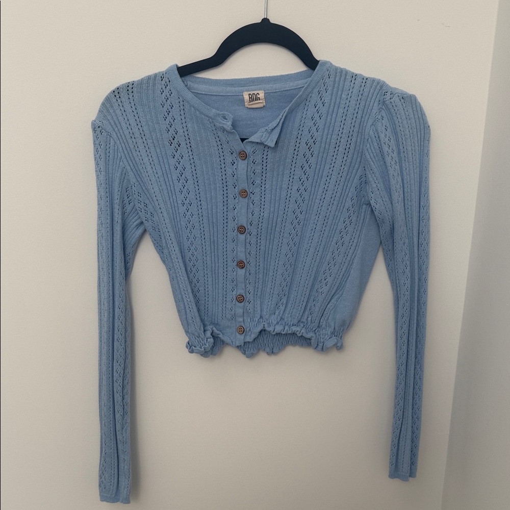 BDG Light Blue Knit Button-Down Shirt
